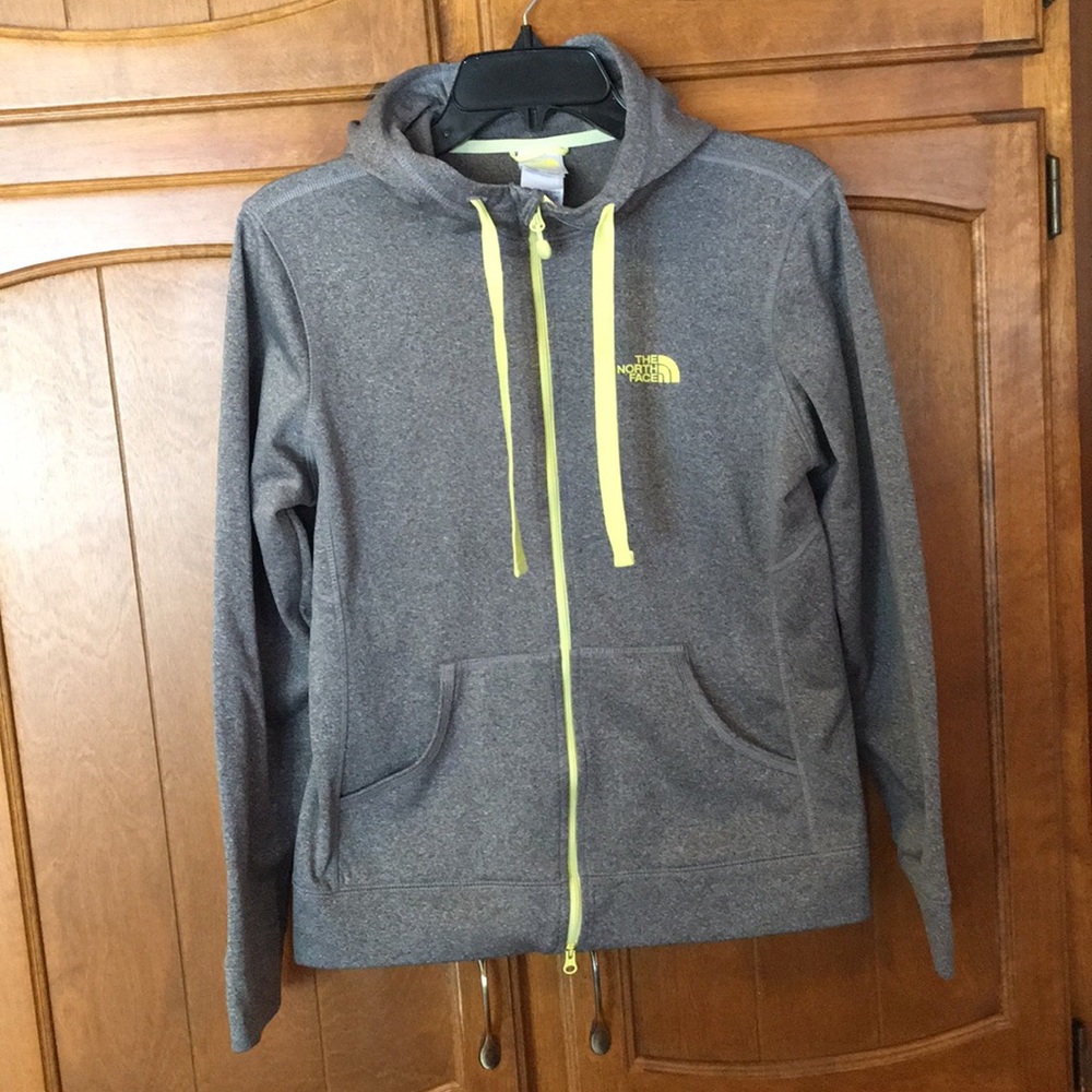 Gray North Face fill zip hooded sweatshirt